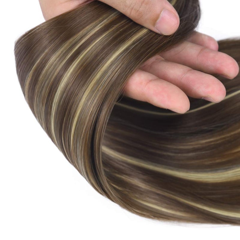 SEIKEA Clip in Ponytail Extension Wrap Around Straight Hair for Women (28", Brown/Ash Blonde Mix) - Image 5